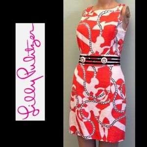 Lilly Pulitzer Womens Dress 00 Coral Red White Blue Anchor Booze Cruise 53082